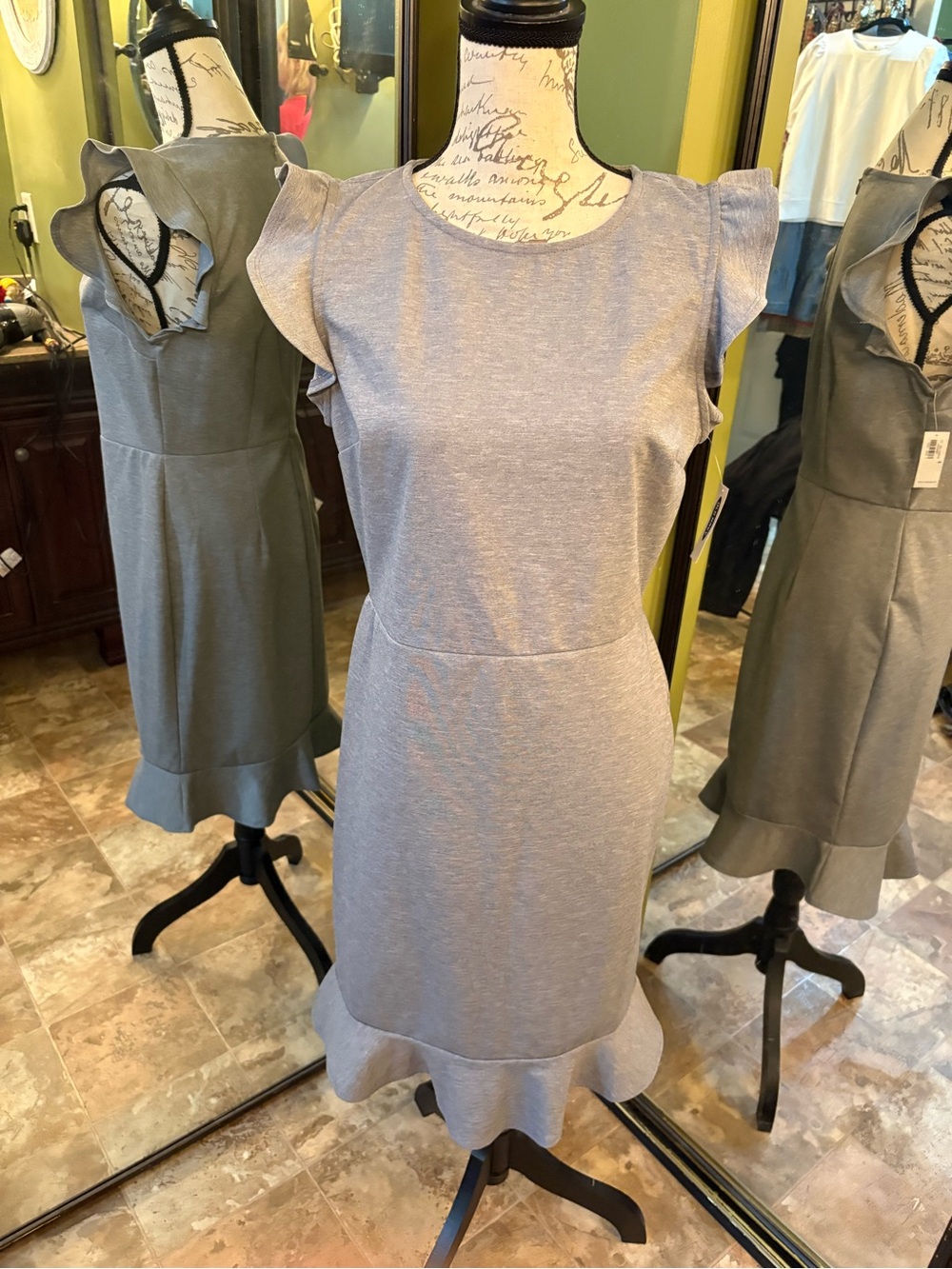 Old Navy Heather Light Gray Midi Dress with Flutter Sleeves